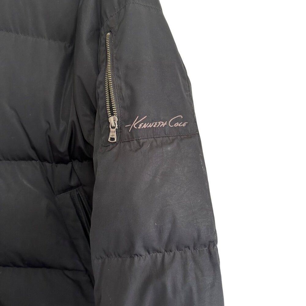 Kenneth Cole Mens Hooded Black Puffer Coat M Zipper Snap Closure 60/40 Down/Fowl - Picture 3 of 13